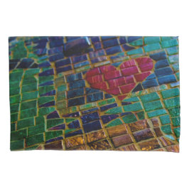 赤いハートカラフルモザイク 枕カバー