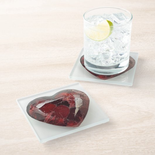 赤いハートガラスのコースター ガラスコースター (アングル)