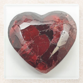 赤いハートガラスのコースター ガラスコースター