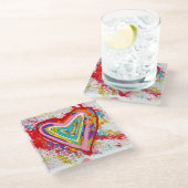 赤いハートガラスコースター ガラスコースター (アングル)