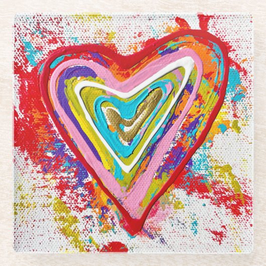 赤いハートガラスコースター ガラスコースター (正面)