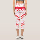 赤いハートガーリーおもしろいシックバルーンパターンホワイト カプリレギンス (裏面)