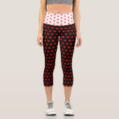 赤いハートガーリーおもしろいバルーンパターン白黒 カプリレギンス (正面)