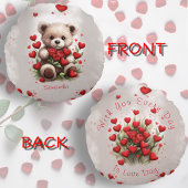 赤いハートキュートテディベア&バラバレンタインデー ラウンドクッション