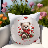 赤いハートキュートテディベア&バラバレンタインデー ラウンドクッション