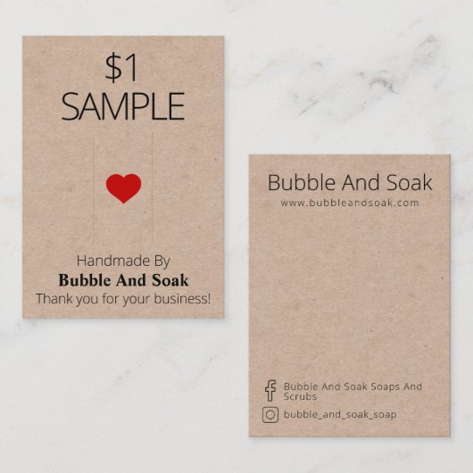 赤いハートクラフト石鹸サンプル表示カード 名刺 (正面/裏面)
