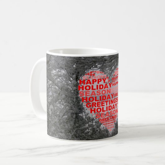 赤いハートクリスマスフォトスノーコーヒーティーマグカップ コーヒーマグカップ (正面左)