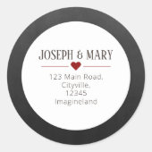 赤いハートクリスマス差出人住所 ラウンドシール (正面)