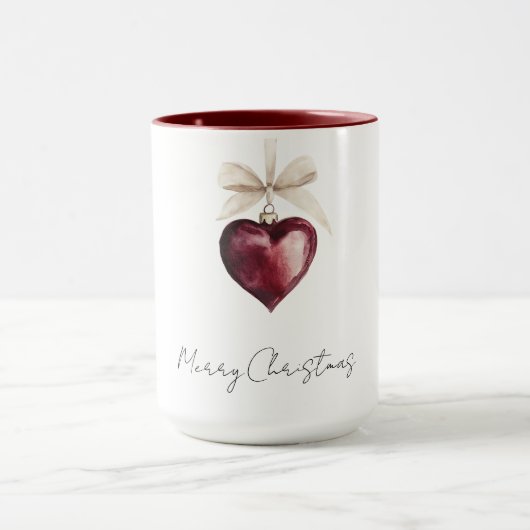 赤いハートクリームボウクリスマス マグカップ (中央)