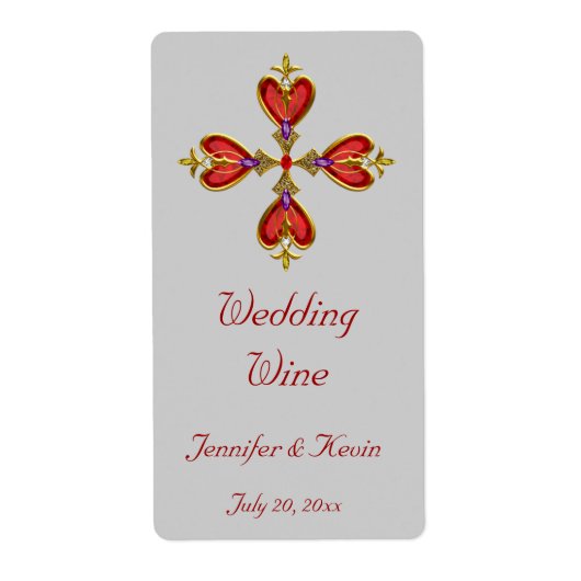 赤いハートクロス結婚ズミニワインラベル ラベル (正面)