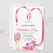 赤いハートグラスバレンタインデーナイトパーティー 招待状 (正面)