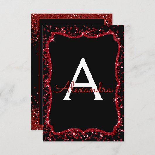 赤いハートグリッタースパークルSweet sixteen誕生日 招待状 (正面/裏面)