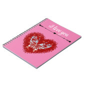 赤いハートグリッター蝶 ノートブック (左側)