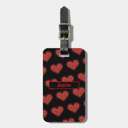 赤いハートグリッター ラゲッジタグ (正面縦)
