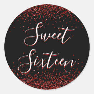 赤いハートグリッターSweet sixteen封筒用シール ラウンドシール