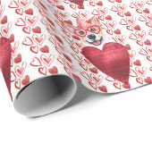 赤いハートコルギドッグラバーバレンタイン ラッピングペーパー (ロールコーナー)