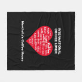 赤いハートコーヒー好き フリースブランケット (正面(横))