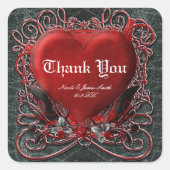 赤いハートゴシック様式のバレンタインの結婚披露宴のお願い スクエアシール (正面)