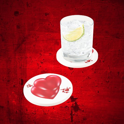 赤いハートシンプルオンホワイトハッピーバレンタインデー | コースター