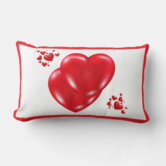 赤いハートシンプルオンホワイトハッピーバレンタインデー | ランバークッション (正面)