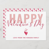 赤いハートシンプルハッピーバレンタインデースクリプト シーズンカード (正面/裏面)