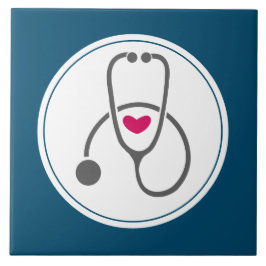 赤いハートシンプル付き灰色の看護聴診器 タイル