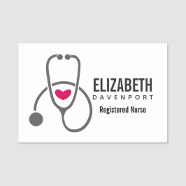 赤いハートシンプル付き灰色の看護聴診器 名札