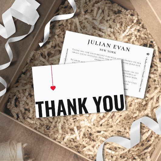 赤いハートシンプル白黒サンキューカード 名刺