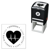 赤いハートシンプルEKGハートモニタ戻りラベル セルフインキングスタンプ (インサイチュ)