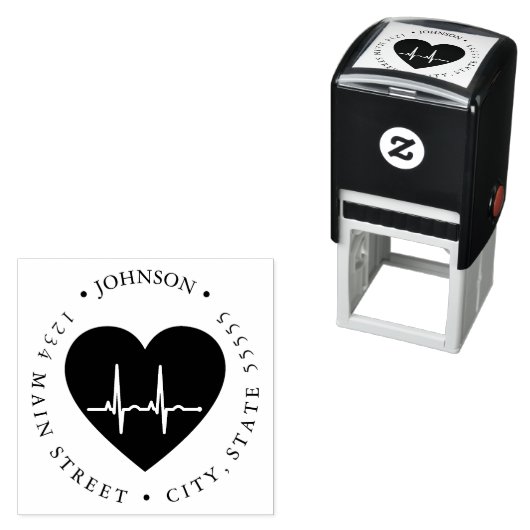 赤いハートシンプルEKGハートモニタ戻りラベル セルフインキングスタンプ (インサイチュ)