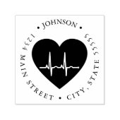 赤いハートシンプルEKGハートモニタ戻りラベル セルフインキングスタンプ (デザイン)