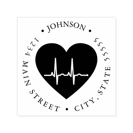 赤いハートシンプルEKGハートモニタ戻りラベル セルフインキングスタンプ (デザイン)