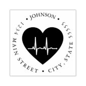 赤いハートシンプルEKGハートモニタ戻りラベル ラバースタンプ (インプリント)