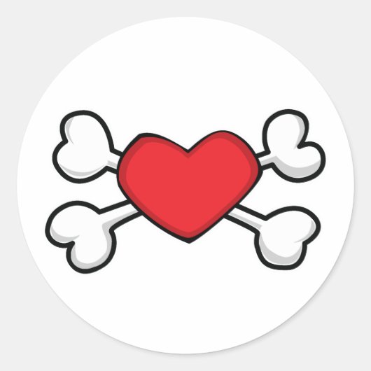 赤いハートスカルとクロスボーン ラウンドシール (正面)