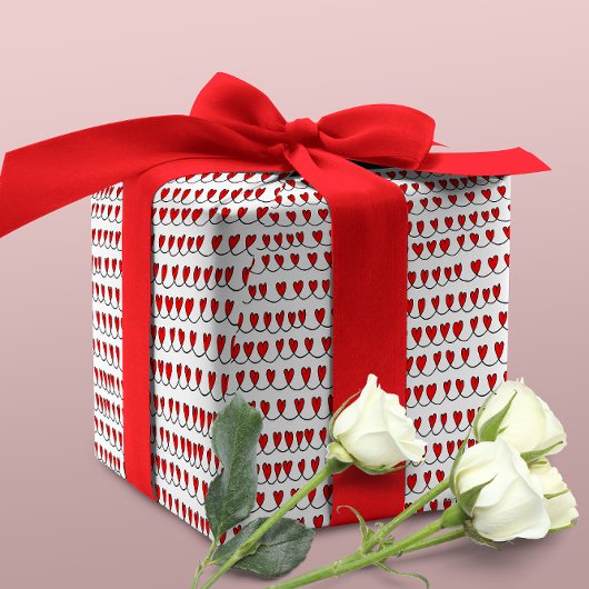 赤いハートスタイリッシュパタンバレンタインの日 ラッピングペーパー