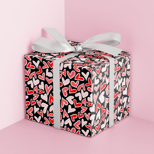 赤いハートスタイリッシュパタンバレンタインの日 ラッピングペーパー