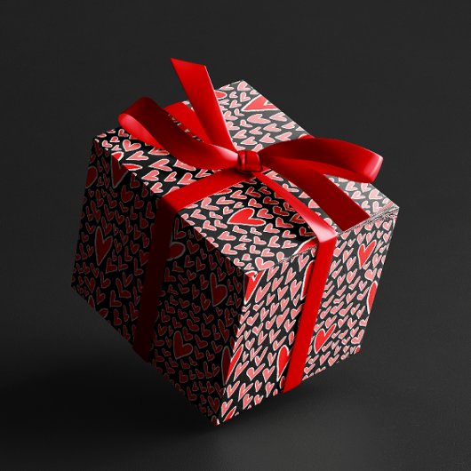 赤いハートスタイリッシュパタンバレンタインの日 ラッピングペーパー