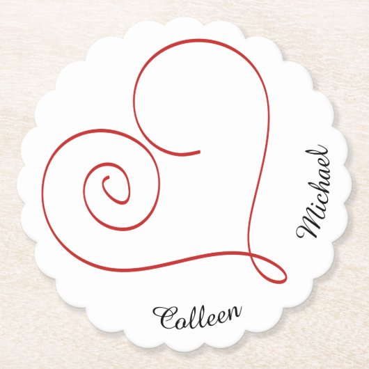 赤いハートスパーソナライズされたイーテル ペーパーコースター (正面)