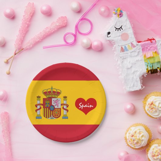 赤いハートスペインの付きフラグ – ファッション/スポーツファン ペーパープレート (パーティー)