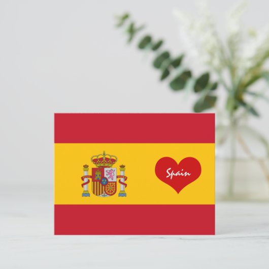 赤いハートスペインの付き国旗 – スペイン/ヨーロッパ ポストカード (スタンド正面)