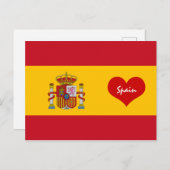 赤いハートスペインの付き国旗 – スペイン/ヨーロッパ ポストカード (正面/裏面)