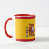 赤いハートスペインの付き旗 – コーヒー/スポーツファン マグカップ (左)