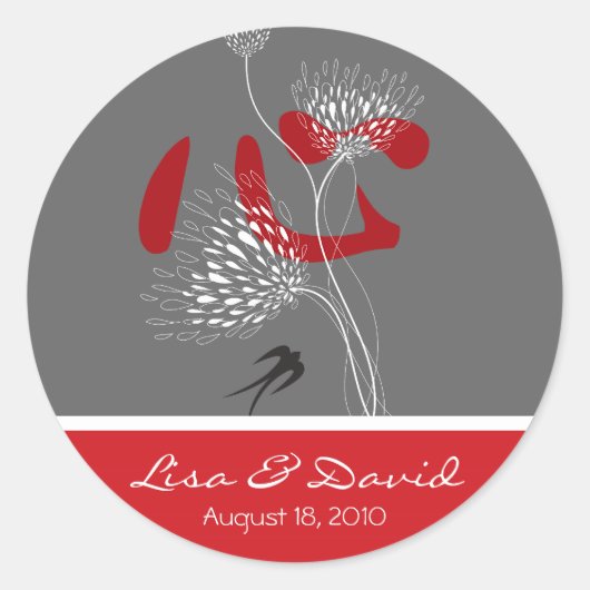 赤いハートスワローズ愛中国ののステッ結婚カー ラウンドシール (正面)