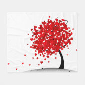 赤いハートズインザウィンドツリーバレンタインデーかわいい フリースブランケット (正面(横))