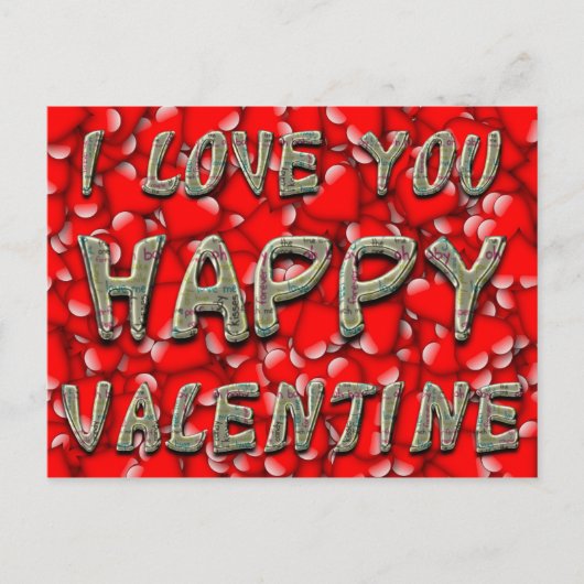 赤いハートタイポグラフィバレンタイン愛あなた シーズンポストカード (正面)