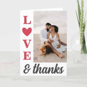 赤いハートタイポグラフィラヴ&感謝してい結婚の写真 サンキューカード
