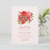 赤いハートチョコレートバレンタインデーブライダルシャワー 招待状 (スタンド正面)