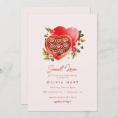 赤いハートチョコレートバレンタインデーブライダルシャワー 招待状 (正面/裏面)