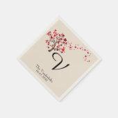 赤いハートツリーオンアイボリー結婚ズナプキン スタンダードカクテルナプキン (角)