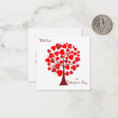 赤いハートツリーバレンタインデー ノートカード (正面/裏面インサイチュ)